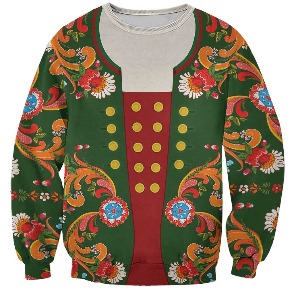 Norwegian Male Bunad Sweatshirt with Rosemaling Folk Art Green Color - Wonder Print Shop