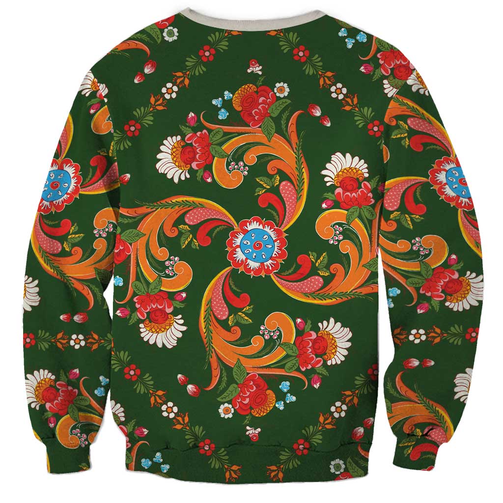 Norwegian Male Bunad Sweatshirt with Rosemaling Folk Art Green Color - Wonder Print Shop