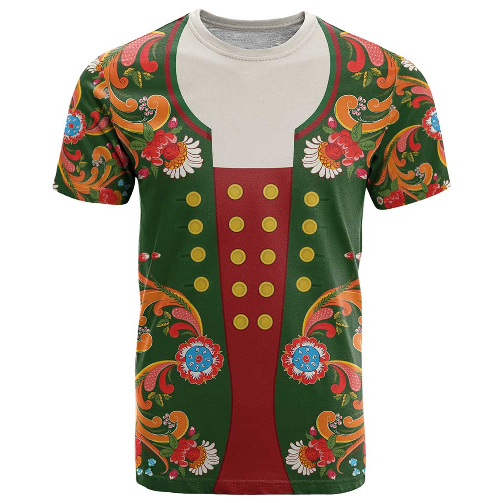 Norwegian Male Bunad T Shirt with Rosemaling Folk Art Green Color - Wonder Print Shop