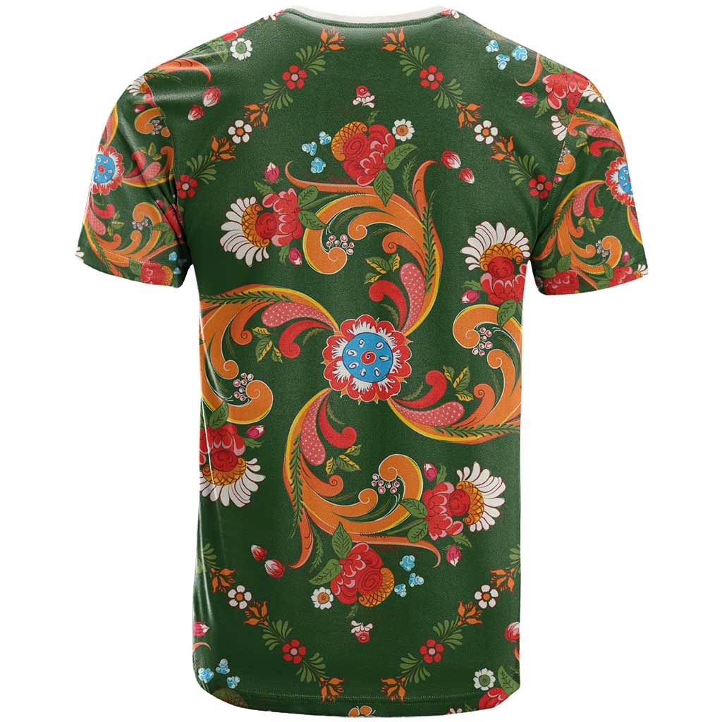 Norwegian Male Bunad T Shirt with Rosemaling Folk Art Green Color - Wonder Print Shop