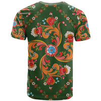 Norwegian Male Bunad T Shirt with Rosemaling Folk Art Green Color - Wonder Print Shop
