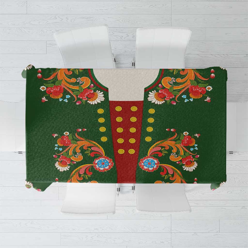 Norwegian Male Bunad Tablecloth with Rosemaling Folk Art Green Color - Wonder Print Shop