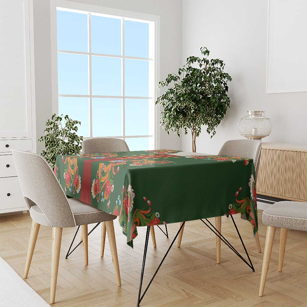 Norwegian Male Bunad Tablecloth with Rosemaling Folk Art Green Color - Wonder Print Shop
