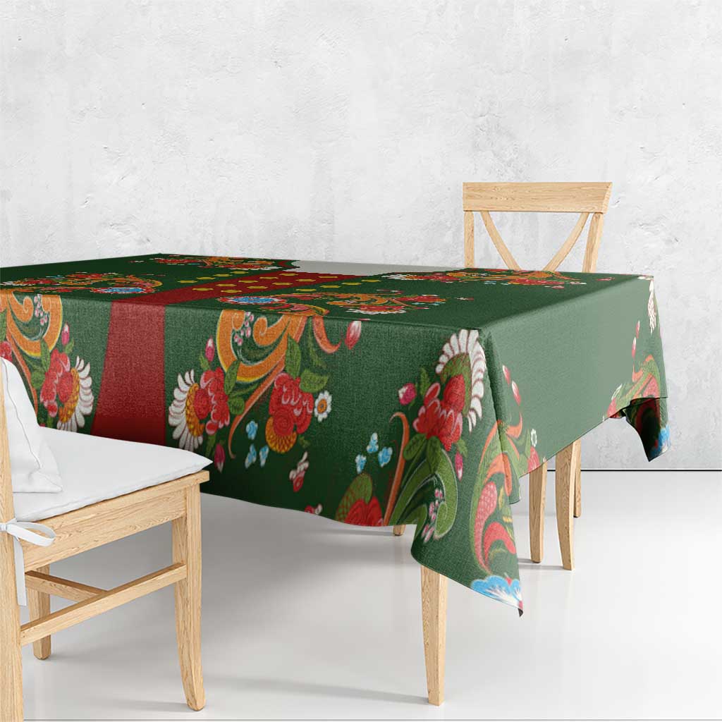 Norwegian Male Bunad Tablecloth with Rosemaling Folk Art Green Color - Wonder Print Shop