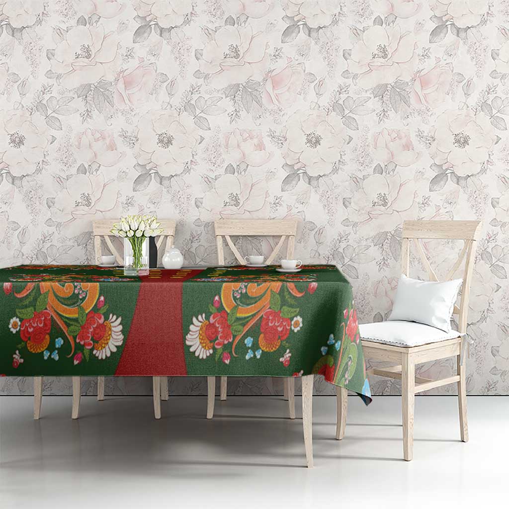 Norwegian Male Bunad Tablecloth with Rosemaling Folk Art Green Color - Wonder Print Shop