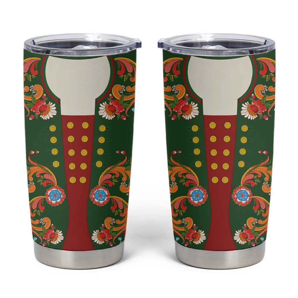 Norwegian Male Bunad Tumbler Cup with Rosemaling Folk Art Green Color - Wonder Print Shop