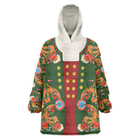 Norwegian Male Bunad Wearable Blanket Hoodie with Rosemaling Folk Art Green Color - Wonder Print Shop