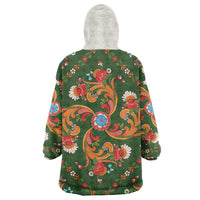 Norwegian Male Bunad Wearable Blanket Hoodie with Rosemaling Folk Art Green Color - Wonder Print Shop