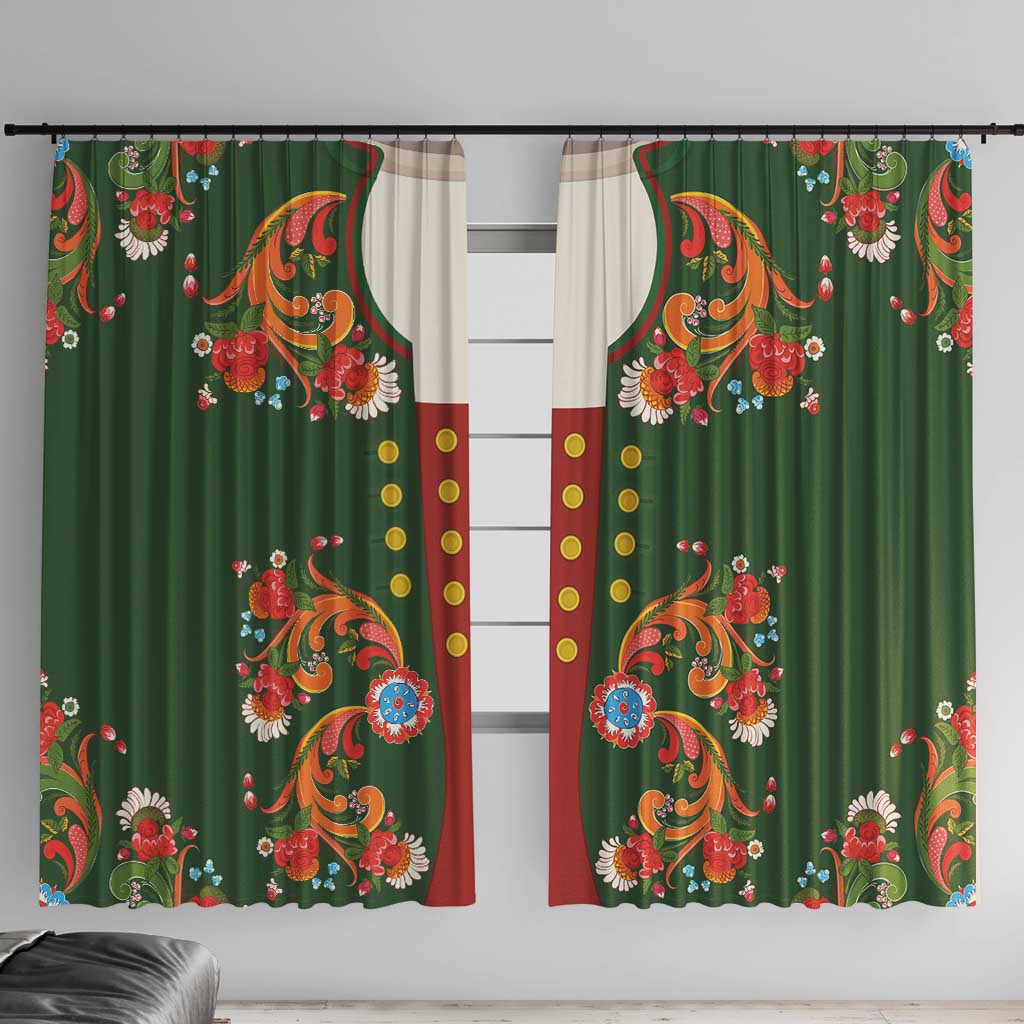 Norwegian Male Bunad Window Curtain with Rosemaling Folk Art Green Color - Wonder Print Shop