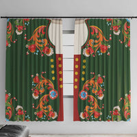 Norwegian Male Bunad Window Curtain with Rosemaling Folk Art Green Color - Wonder Print Shop