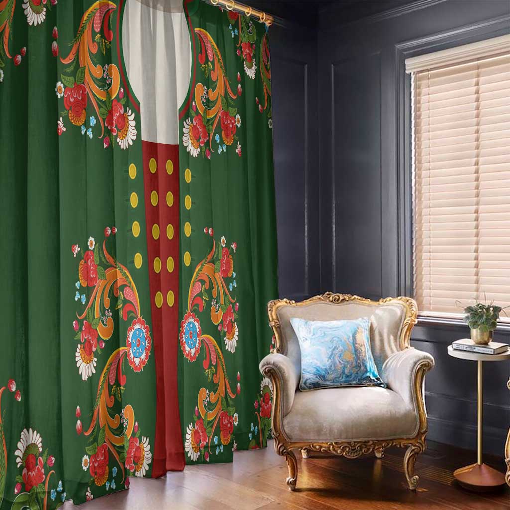 Norwegian Male Bunad Window Curtain with Rosemaling Folk Art Green Color - Wonder Print Shop