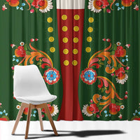 Norwegian Male Bunad Window Curtain with Rosemaling Folk Art Green Color - Wonder Print Shop