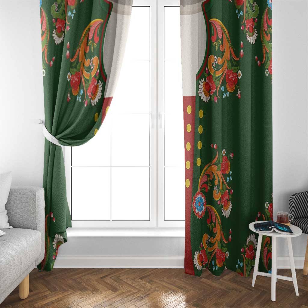 Norwegian Male Bunad Window Curtain with Rosemaling Folk Art Green Color - Wonder Print Shop