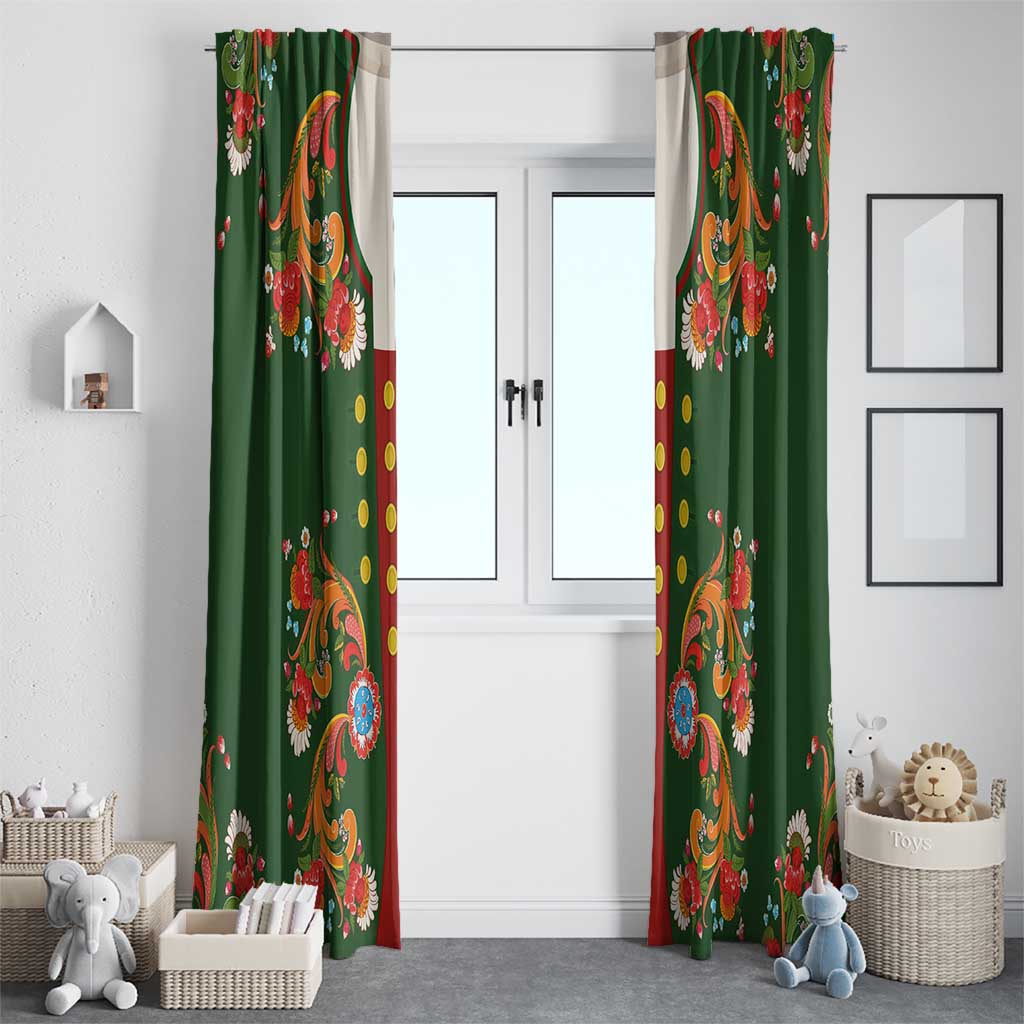 Norwegian Male Bunad Window Curtain with Rosemaling Folk Art Green Color - Wonder Print Shop
