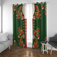 Norwegian Male Bunad Window Curtain with Rosemaling Folk Art Green Color - Wonder Print Shop