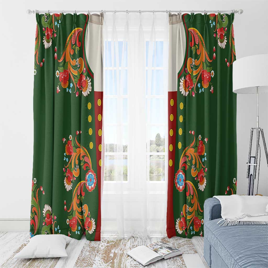 Norwegian Male Bunad Window Curtain with Rosemaling Folk Art Green Color - Wonder Print Shop