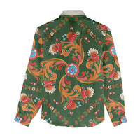 Norwegian Male Bunad Women Casual Shirt with Rosemaling Folk Art Green Color - Wonder Print Shop