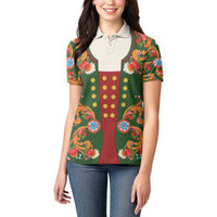Norwegian Male Bunad Women Polo Shirt with Rosemaling Folk Art Green Color - Wonder Print Shop