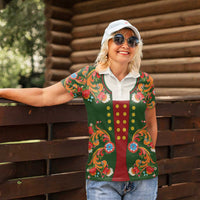 Norwegian Male Bunad Women Polo Shirt with Rosemaling Folk Art Green Color - Wonder Print Shop