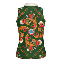Norwegian Male Bunad Women Sleeveless Polo Shirt with Rosemaling Folk Art Green Color - Wonder Print Shop