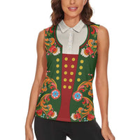 Norwegian Male Bunad Women Sleeveless Polo Shirt with Rosemaling Folk Art Green Color - Wonder Print Shop