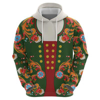 Norwegian Male Bunad Zip Hoodie with Rosemaling Folk Art Green Color - Wonder Print Shop