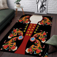 Norwegian Male Bunad Area Rug with Rosemaling Folk Art Black Color - Wonder Print Shop
