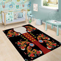 Norwegian Male Bunad Area Rug with Rosemaling Folk Art Black Color - Wonder Print Shop