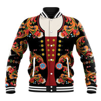 Norwegian Male Bunad Baseball Jacket with Rosemaling Folk Art Black Color - Wonder Print Shop