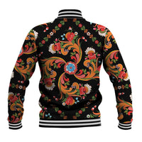 Norwegian Male Bunad Baseball Jacket with Rosemaling Folk Art Black Color - Wonder Print Shop