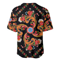 Norwegian Male Bunad Baseball Jersey with Rosemaling Folk Art Black Color - Wonder Print Shop