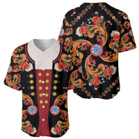Norwegian Male Bunad Baseball Jersey with Rosemaling Folk Art Black Color - Wonder Print Shop