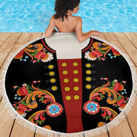 Norwegian Male Bunad Beach Blanket with Rosemaling Folk Art Black Color - Wonder Print Shop