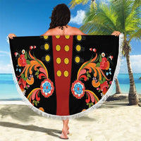 Norwegian Male Bunad Beach Blanket with Rosemaling Folk Art Black Color - Wonder Print Shop