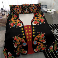 Norwegian Male Bunad Bedding Set with Rosemaling Folk Art Black Color - Wonder Print Shop