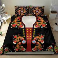 Norwegian Male Bunad Bedding Set with Rosemaling Folk Art Black Color - Wonder Print Shop