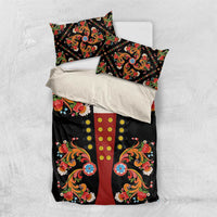 Norwegian Male Bunad Bedding Set with Rosemaling Folk Art Black Color - Wonder Print Shop