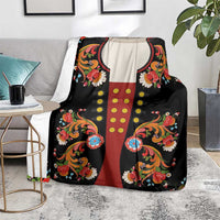 Norwegian Male Bunad Blanket with Rosemaling Folk Art Black Color - Wonder Print Shop