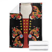 Norwegian Male Bunad Blanket with Rosemaling Folk Art Black Color - Wonder Print Shop