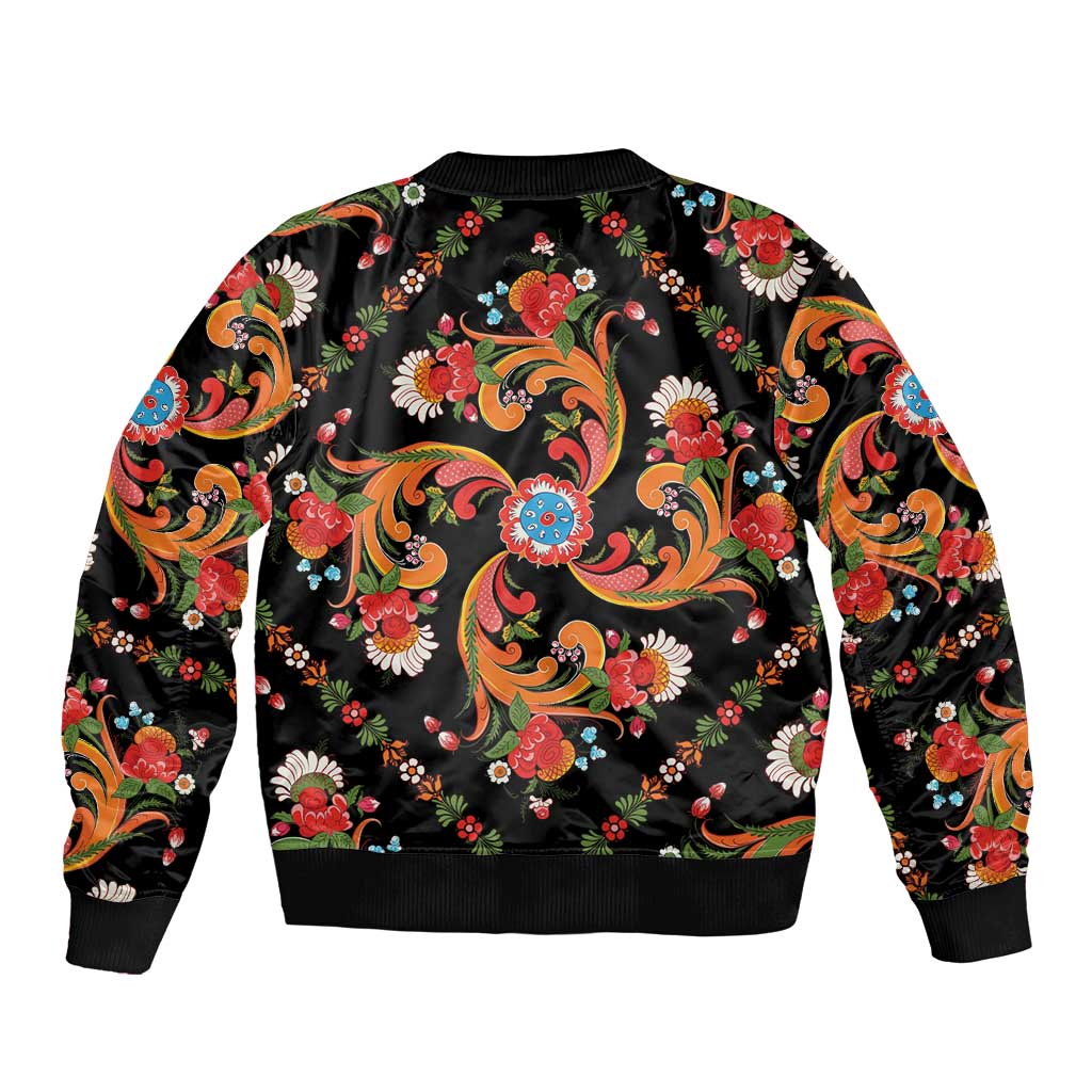 Norwegian Male Bunad Bomber Jacket with Rosemaling Folk Art Black Color - Wonder Print Shop