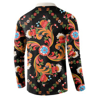 Norwegian Male Bunad Button Sweatshirt with Rosemaling Folk Art Black Color - Wonder Print Shop