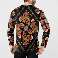 Norwegian Male Bunad Button Sweatshirt with Rosemaling Folk Art Black Color - Wonder Print Shop