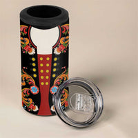 Norwegian Male Bunad 4 in 1 Can Cooler Tumbler with Rosemaling Folk Art Black Color - Wonder Print Shop