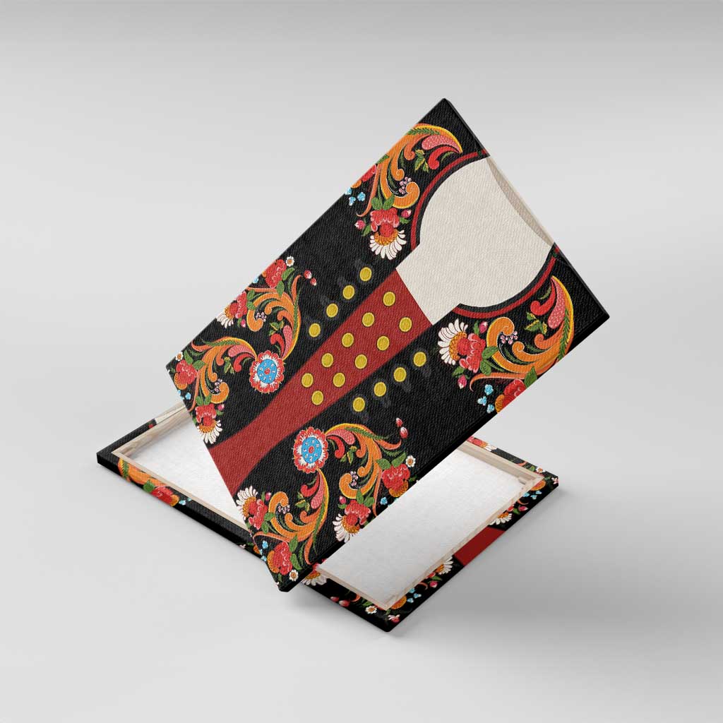 Norwegian Male Bunad Canvas Wall Art with Rosemaling Folk Art Black Color - Wonder Print Shop