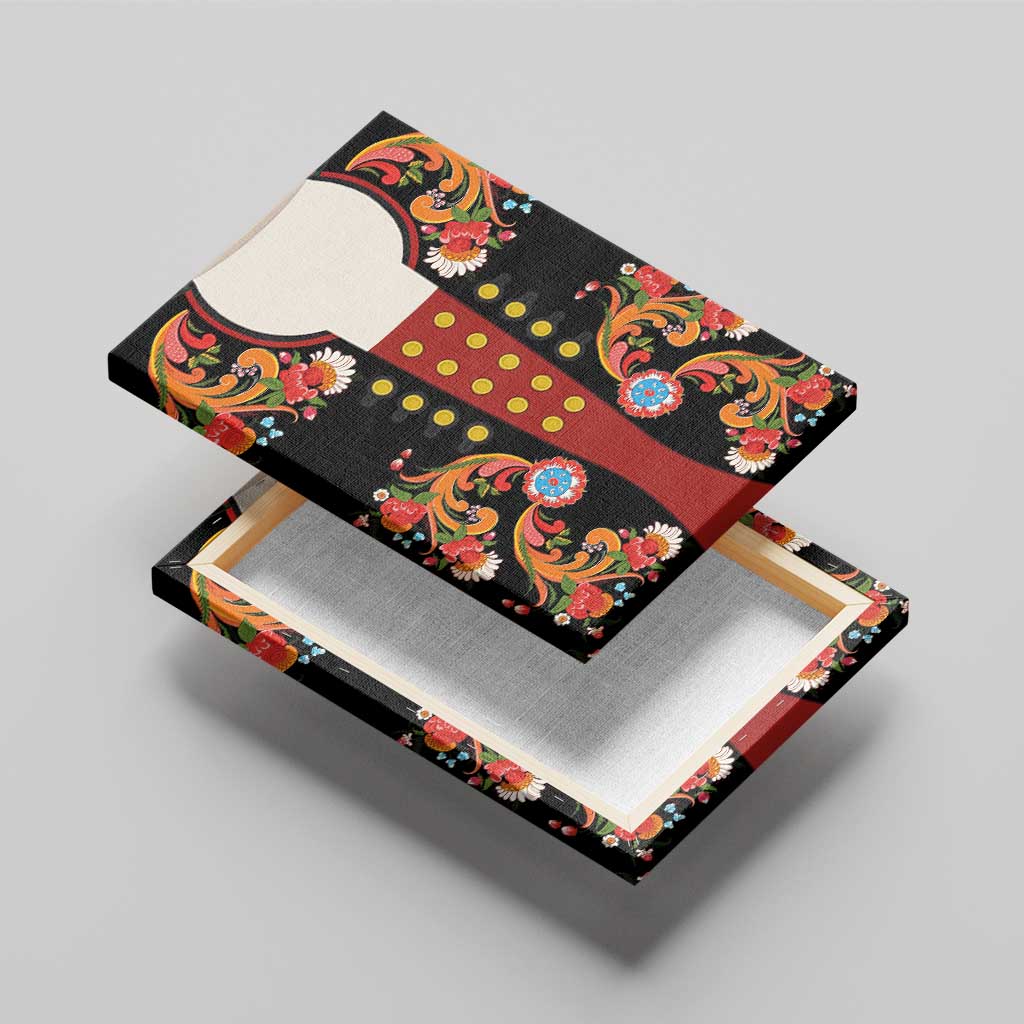 Norwegian Male Bunad Canvas Wall Art with Rosemaling Folk Art Black Color - Wonder Print Shop