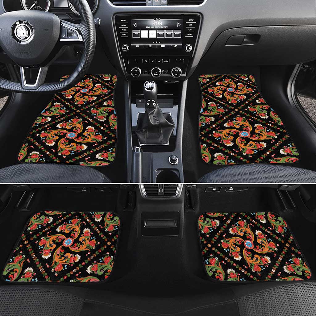 Norwegian Male Bunad Car Mats with Rosemaling Folk Art Black Color - Wonder Print Shop