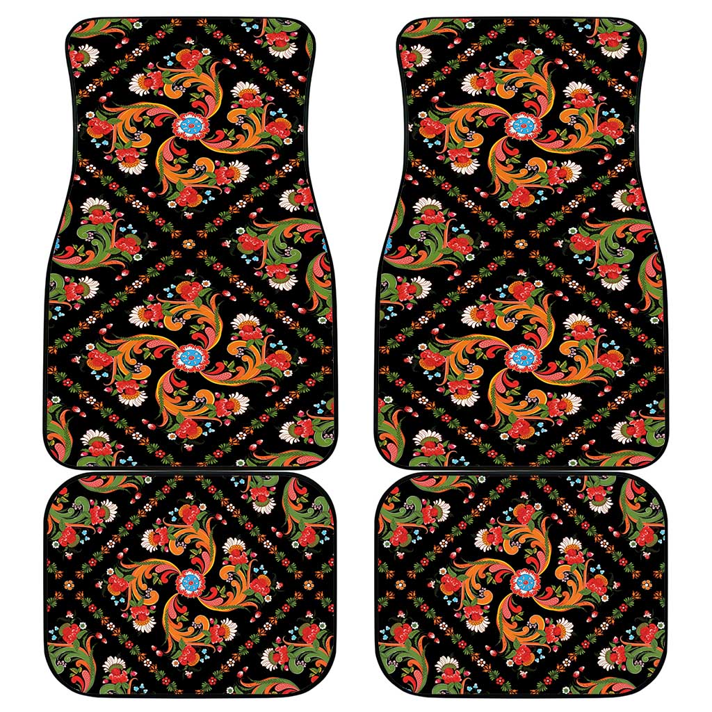 Norwegian Male Bunad Car Mats with Rosemaling Folk Art Black Color - Wonder Print Shop
