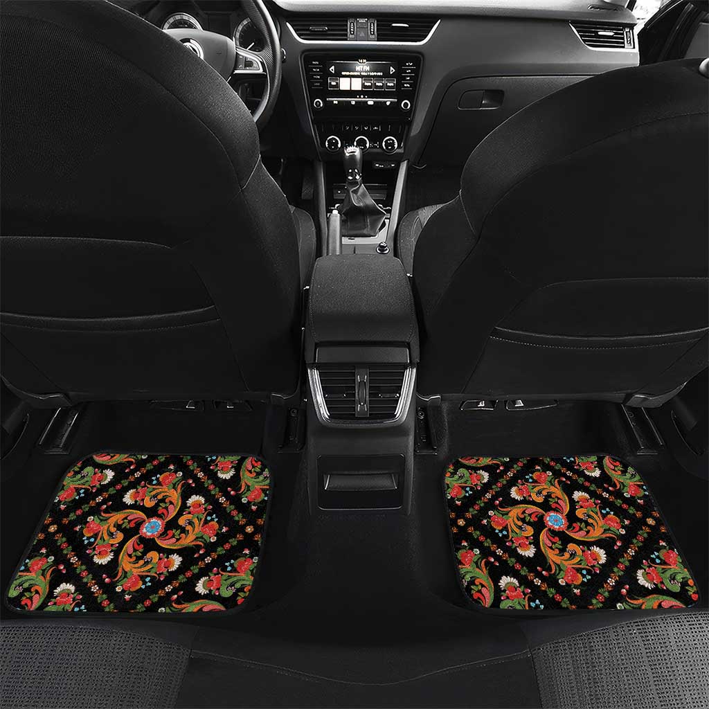 Norwegian Male Bunad Car Mats with Rosemaling Folk Art Black Color - Wonder Print Shop