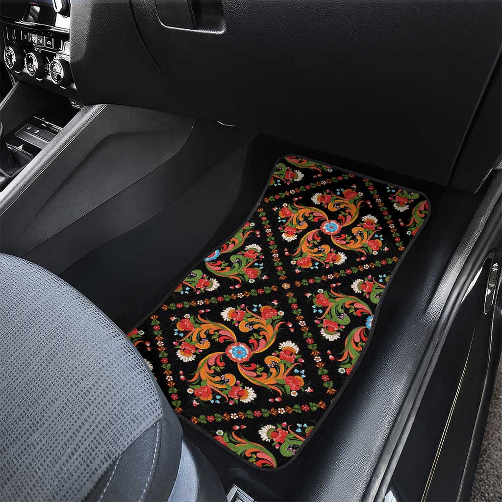 Norwegian Male Bunad Car Mats with Rosemaling Folk Art Black Color - Wonder Print Shop