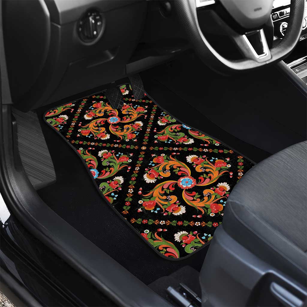 Norwegian Male Bunad Car Mats with Rosemaling Folk Art Black Color - Wonder Print Shop